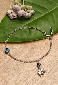 Evil Eye Anklet with Silver Elephant Charm image 1