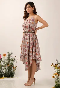 Airi Floral Chintz Assymentrical Dress With Cruelty Free Belt image 3