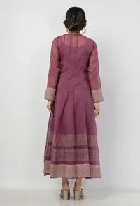 Iya Purple Motifs Pattern Hand-Block Printed Kota Kali Angrakha Anarkali image 5