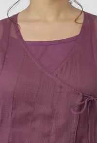 Iya Purple Motifs Pattern Hand-Block Printed Kota Kali Angrakha Anarkali image 6