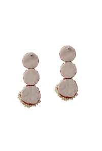 3-Layer Round Red Fabric Earrings with Stone & Mogra Pearls – Lightweight image 3