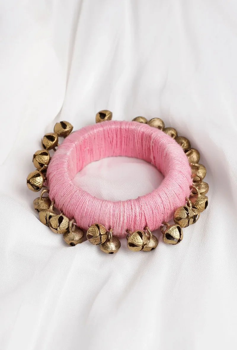 Pink Thread Wooden Bangles