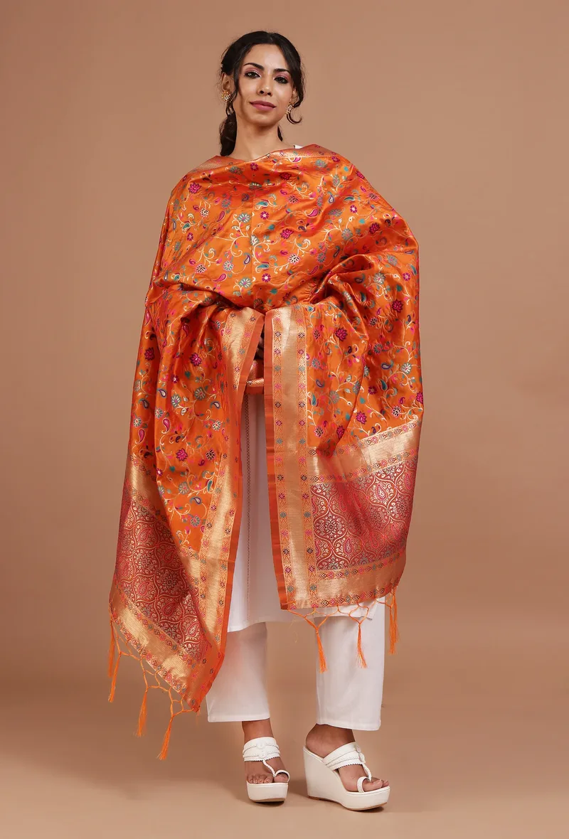 Mustard Yellow Color Semi Silk Dupatta With Zari Weaving