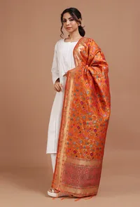 Mustard Yellow Color Semi Silk Dupatta With Zari Weaving image 3