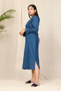 Blue Ruffled Hand-Embroidered Dress image 2