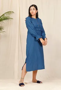 Blue Ruffled Hand-Embroidered Dress image 3