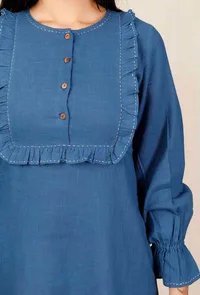 Blue Ruffled Hand-Embroidered Dress image 5