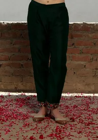 Solid Green Chanderi Narrow Pants image 1