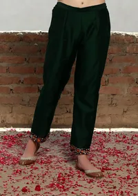 Solid Green Chanderi Narrow Pants image 2