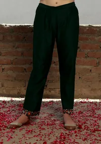 Solid Green Chanderi Narrow Pants image 3