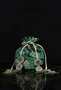 Bottle Green Velvet Potli Bag image 1