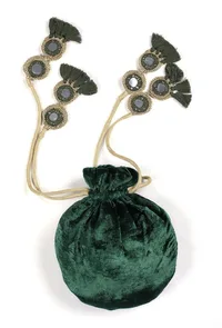 Bottle Green Velvet Potli Bag image 2