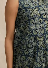 Blue Ajrakh Print Sleeveless Flared Kurta image 5