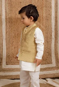 Beige Mustard Brocade Nehru Jacket image 2