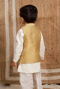 Beige Mustard Brocade Nehru Jacket image 3