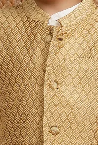 Beige Mustard Brocade Nehru Jacket image 4