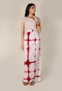 White and Red Clamp Dyed Straight Skirt image 1