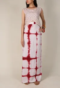 White and Red Clamp Dyed Straight Skirt image 2