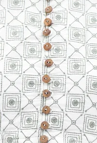 White Collared Blouse With Green Kantha Work image 4