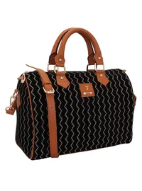 Black Kantha Embroidery Suede Handbag (13"x10"x6") image 3