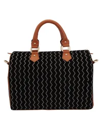 Black Kantha Embroidery Suede Handbag (13"x10"x6") image 4