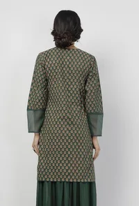 Irvin Bottle Green Floral Hand-Block Printed Cotton Short Kurta image 5