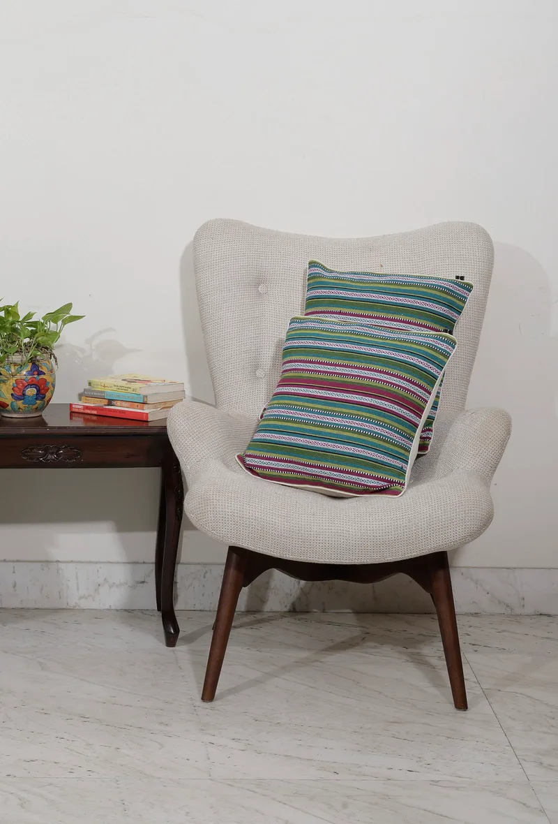 Set of 2: Emerald Green  Handcrafted Jacquard Cushion Covers