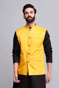 Tuscan Yellow Cotton Nehru Jacket image 1