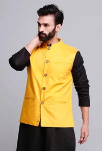 Tuscan Yellow Cotton Nehru Jacket image 2