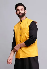 Tuscan Yellow Cotton Nehru Jacket image 3