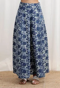 Blue Bagru Cotton Canvas Wide Palazzo image 1