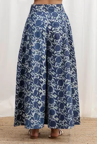 Blue Bagru Cotton Canvas Wide Palazzo image 3