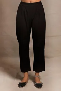 Black Straight Fit Flex Cotton Pants image 1