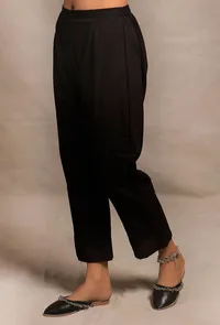 Black Straight Fit Flex Cotton Pants image 2