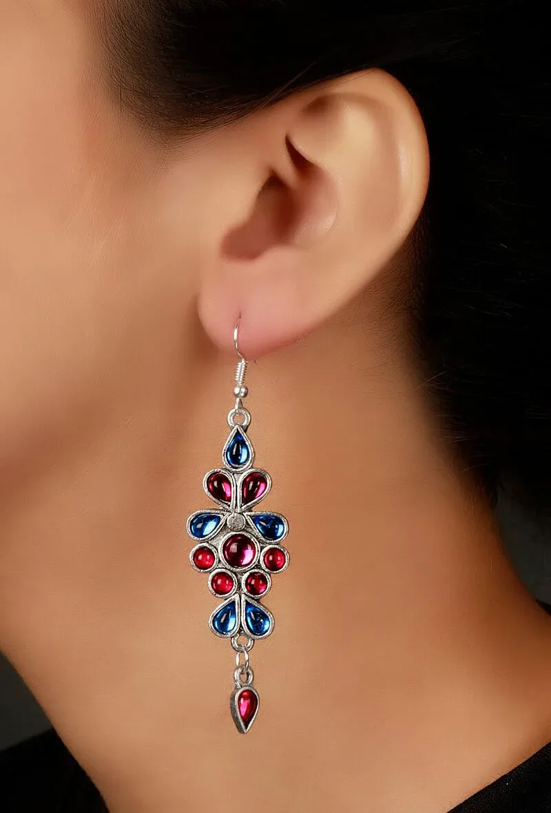 Colourful German Silver Afghan Earrings