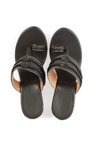 Classic Black Vegan Leather Kolhapuri Wedges image 1