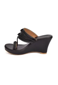Classic Black Vegan Leather Kolhapuri Wedges image 4