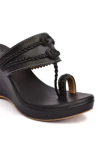 Classic Black Vegan Leather Kolhapuri Wedges image 6