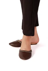 Wood Brown Chain Cruelty-Free Leather Mules image 1