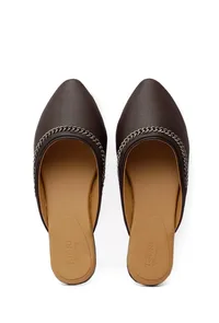 Wood Brown Chain Cruelty-Free Leather Mules image 3