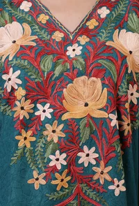 Light Navy Blue Cotton Crush Ari Embroidered Kaftan- Free Size image 5