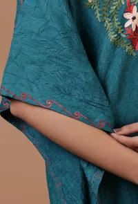 Light Navy Blue Cotton Crush Ari Embroidered Kaftan- Free Size image 6