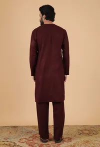 Set Of 2: Wine Cashmilon Woolen Kurta & Pajama image 2