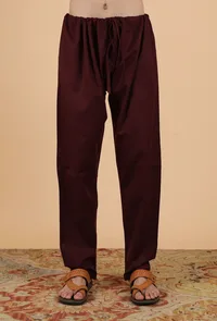 Set Of 2: Wine Cashmilon Woolen Kurta & Pajama image 3