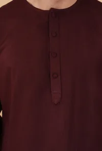 Set Of 2: Wine Cashmilon Woolen Kurta & Pajama image 5