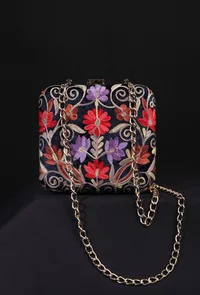 Navy Blue velvety box clutch image 2