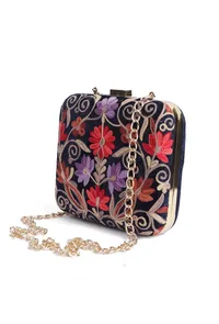 Navy Blue velvety box clutch image 3