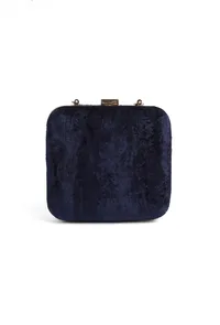 Navy Blue velvety box clutch image 4
