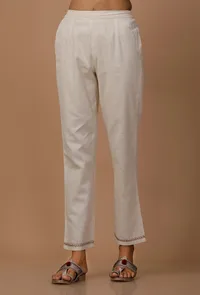 Off White Cotton Flex  Pants image 1