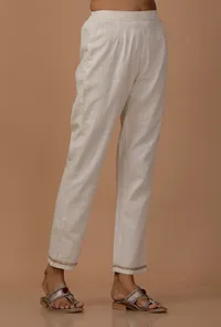 Off White Cotton Flex  Pants image 2